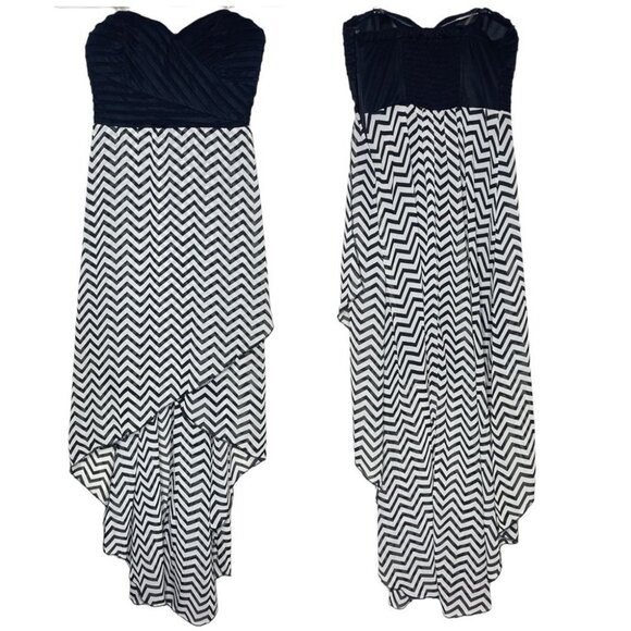 Guess Y2K Small Black White Strapless Sweetheart Flowy Chevron High Low Dress - Picture 1 of 9